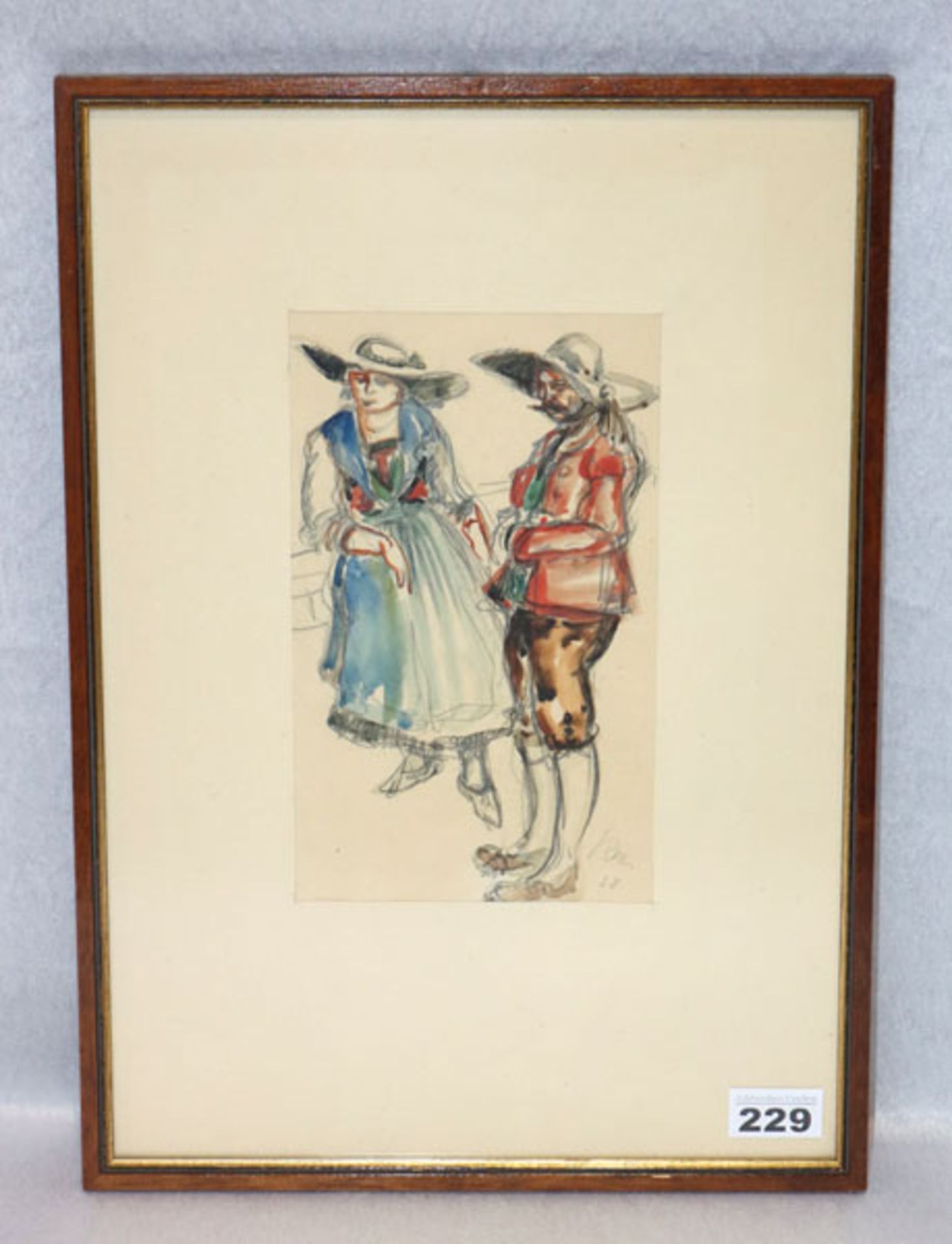 Zeichnung/Aquarell 'Südtiroler Trachtenpaar', signiert R. Kluge, 28, Robert Kluge, * 1890 Borna +