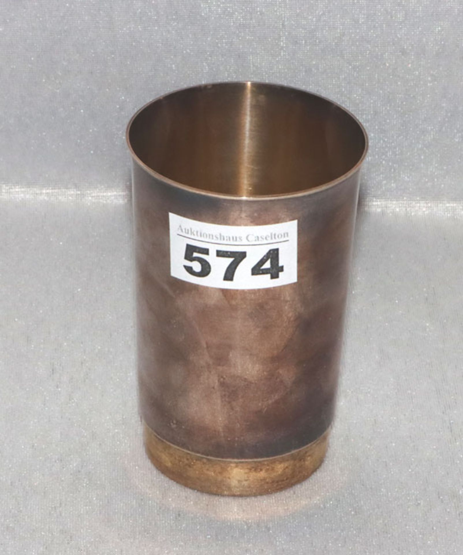 835 Silber Becher, 171 gr., am unteren Rand mit Gravur, 1949 - 1974, H 11 cm, D 7 cm,
