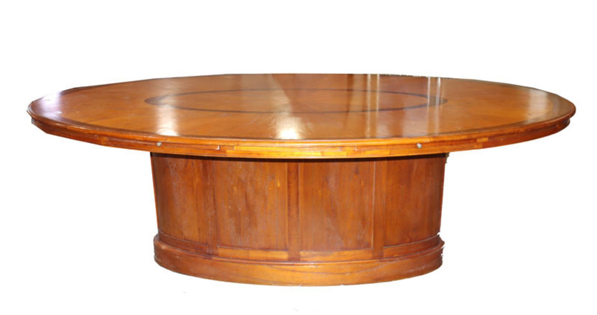Großer, ovaler Tisch/Konferenztisch auf ovalem Mittelfuß, mit 2 ausziehbaren Platten, Tischplatte