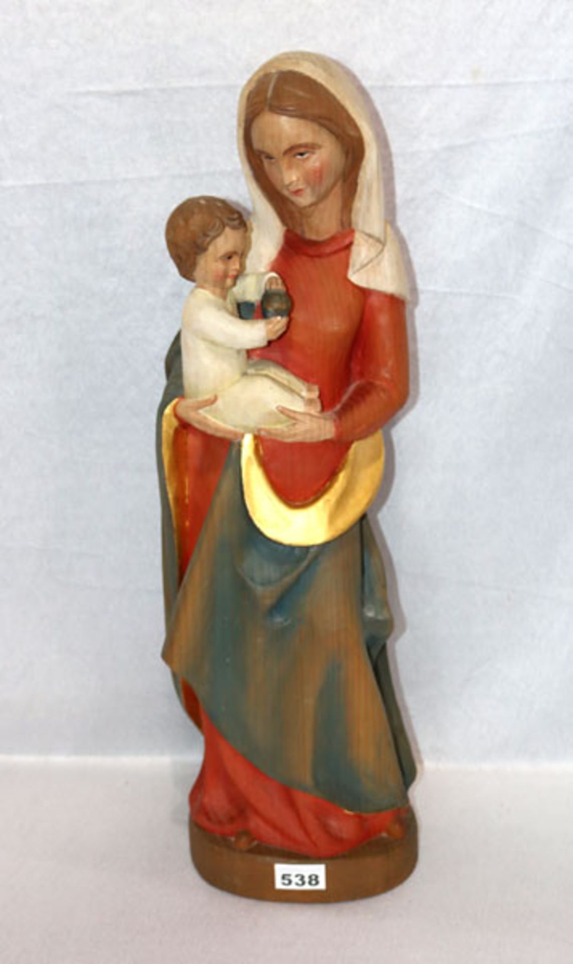 Holz Figurenskulptur 'Maria mit Kind', farbig gefaßt, H 63 cm