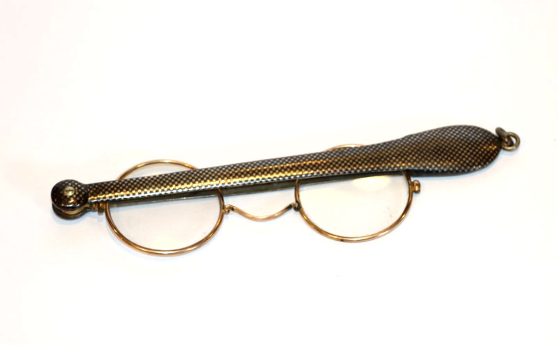 Lorgnette, Stielbrille mit Niello, Silber ?, L 15 cm, Tragespuren