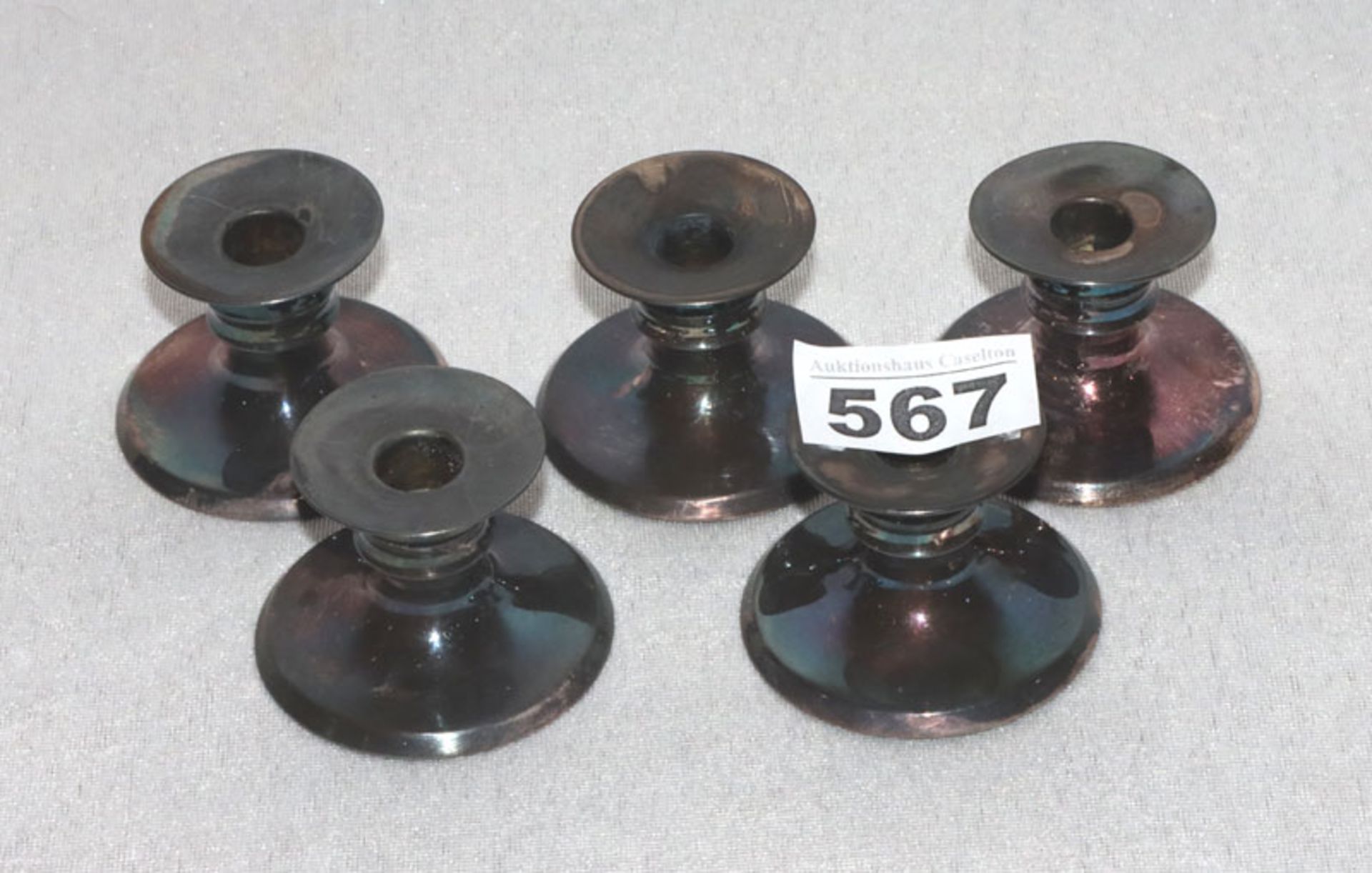5 Sterlingsilber Kerzenleuchter, gefüllt, 307 gr., H 4 cm, Gebrauchsspuren
