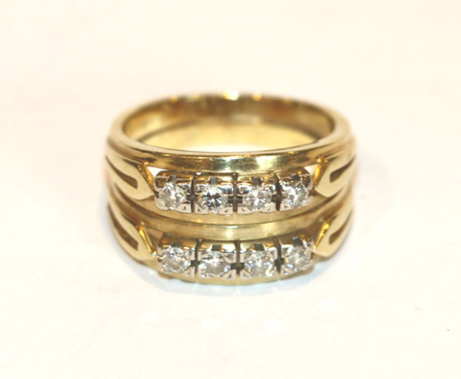 14 k Gelbgold Ring mit 8 Diamanten, 12 gr., Gr. 61