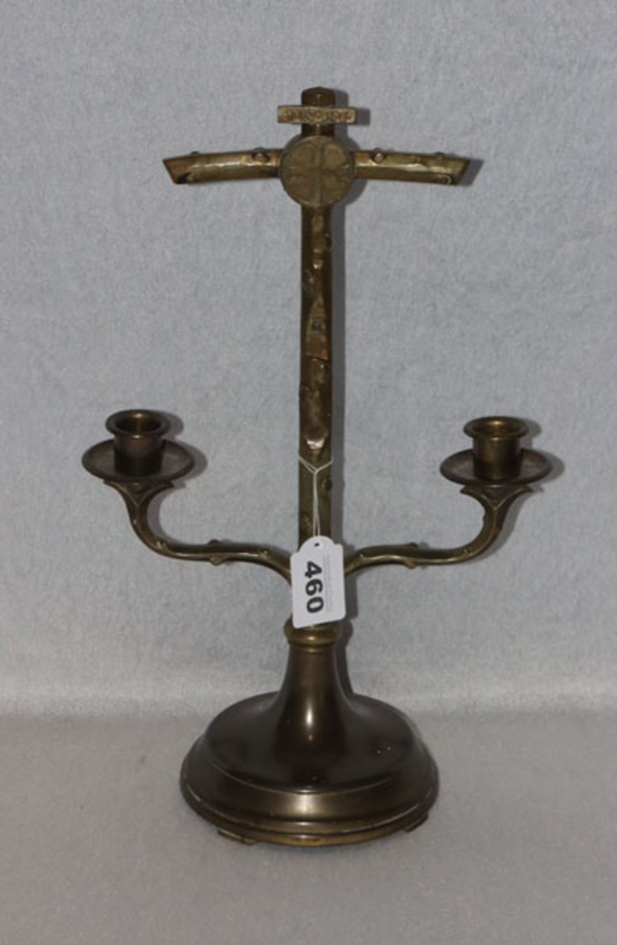 Messing Kerzenleuchter, 2-armig, nicht komplett, H 41 cm, B 25 cm, T 15 cm, Gebrauchsspuren