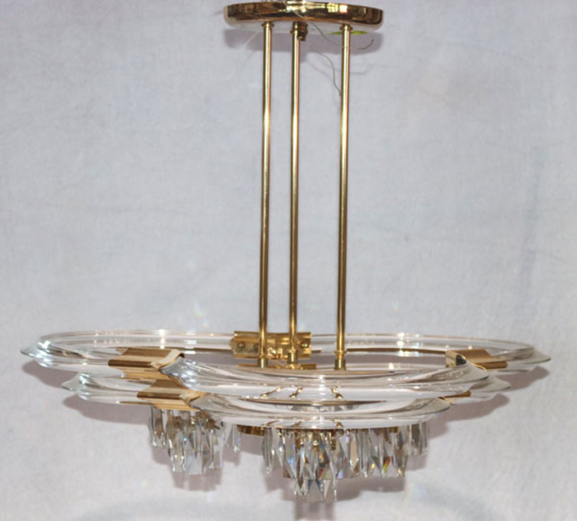 Nachtmann Kristallglas Hängelampe, 70er Jahre, Funktion nicht geprüft, H 60 cm, D 70 cm, leichte