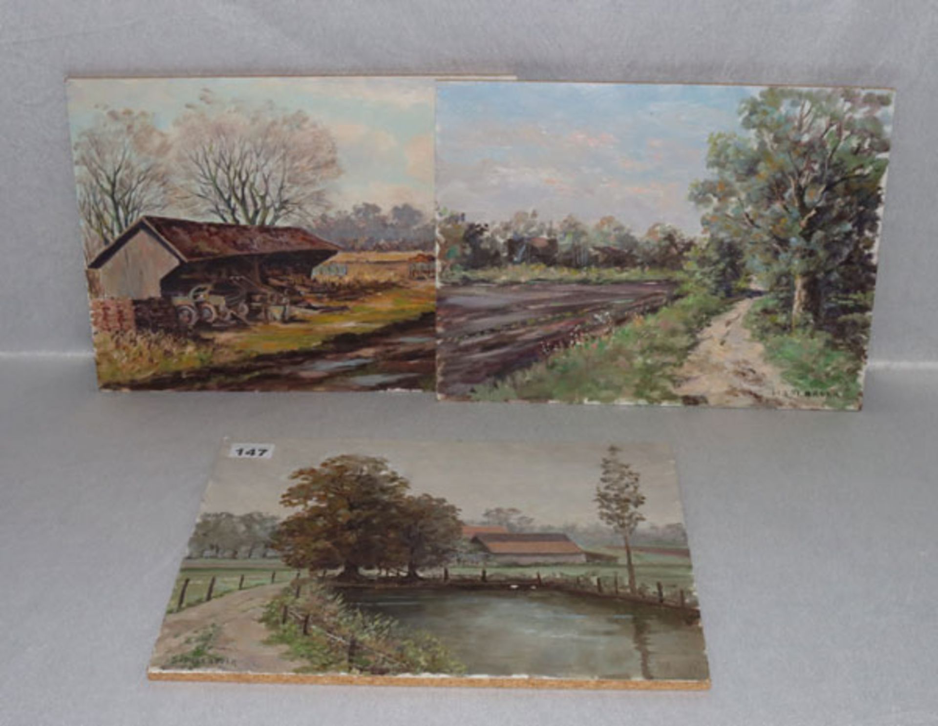 3 Ölgemälde 'Landschafts-Szenerien', 2 davon signiert Haselbauer, Paul, * 1919 München + 2016