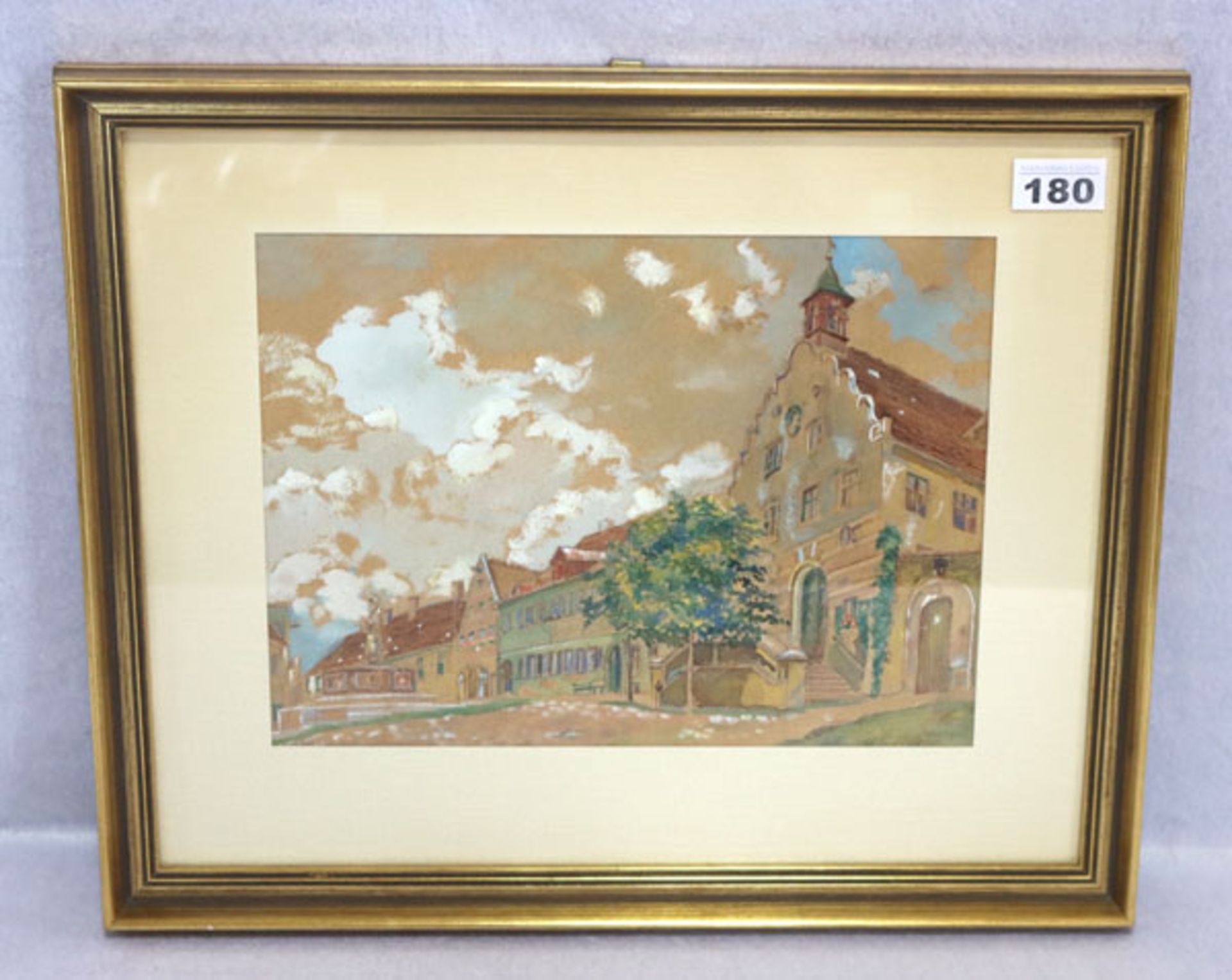 Aquarell 'Dorfstrasse, ev. Murnau', signiert R. Corpon ?, mit Passepartout unter Glas gerahmt,