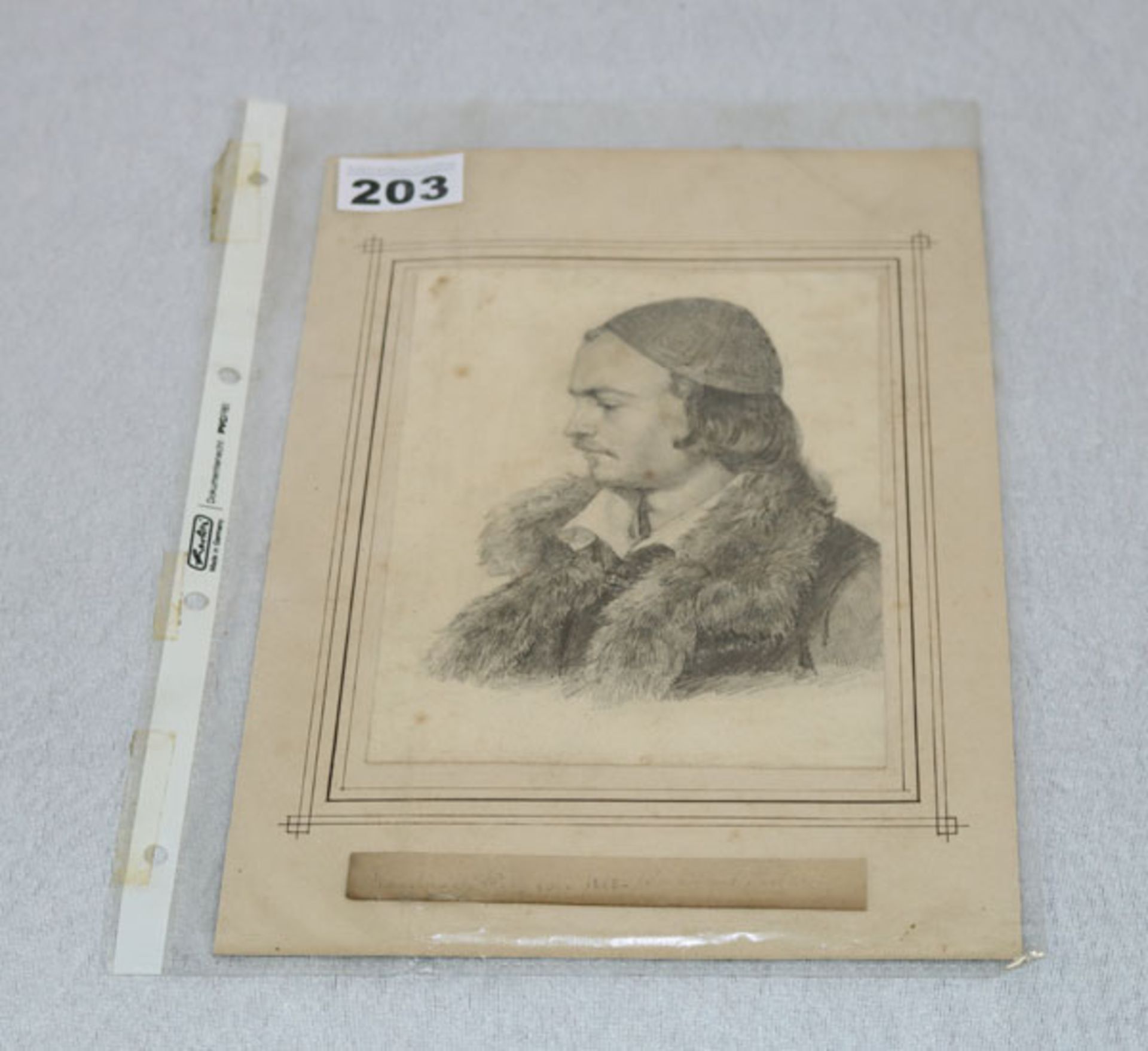 Zeichnung 'Herrenportrait', attr. Wilhelm von Kaulbach, * 1805 Bad Arolsen + 1874 München, Blatt