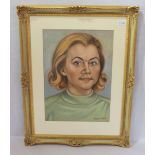 Gemälde Pastell 'Damenportrait', mongrammiert H. S.K. 1968, mit Passepartout unter Glas gerahmt,