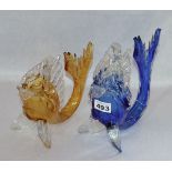 2 Murano Glas 'Fische', gelb und blau, H 18/22 cm