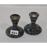 Paar Sterlingsilber Kerzenleuchter in gedrehter Form, Leuchter gefüllt, H 10 cm, D 9 cm,