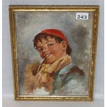 Gemälde ÖL/Malkarton 'Junge mit Pfeife', signiert B. Gapper ?, gerahmt, Rahmen beschädigt, incl.