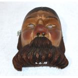 Werdenfelser Holzlarve 'Mann mit Bart', farbig gefaßt, getragen, 21 cm x 16 cm