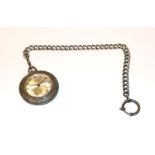Edox Taschenuhr, 835 Silber, fein graviert, D 4,5 cm, intakt, an versilberter Uhrenkette, L 23 cm