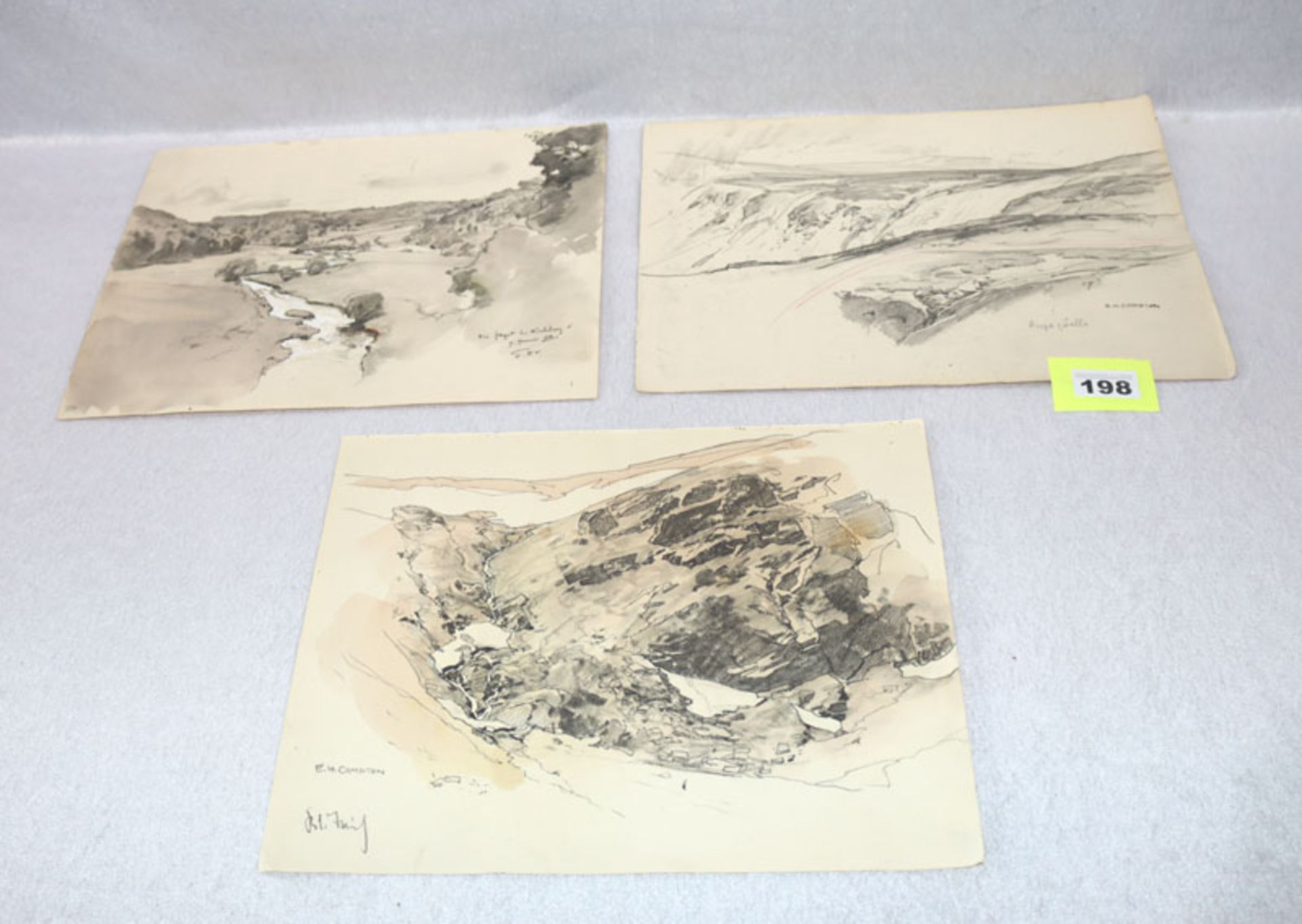 3 Skizzen 'Landschaften' von Eward Harrison Compton, * 1881 Feldafing + 1960 Feldafing,