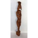 Holzfiguren Skulptur 'Frau mit Früchtekorb', Bali, H 76 cm, D 13 cm