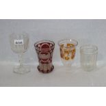 Glas-Konvolut, meist 19. Jahrhundert, 4 Gläser in verschiedenen Formen, teils geschliffen, teils