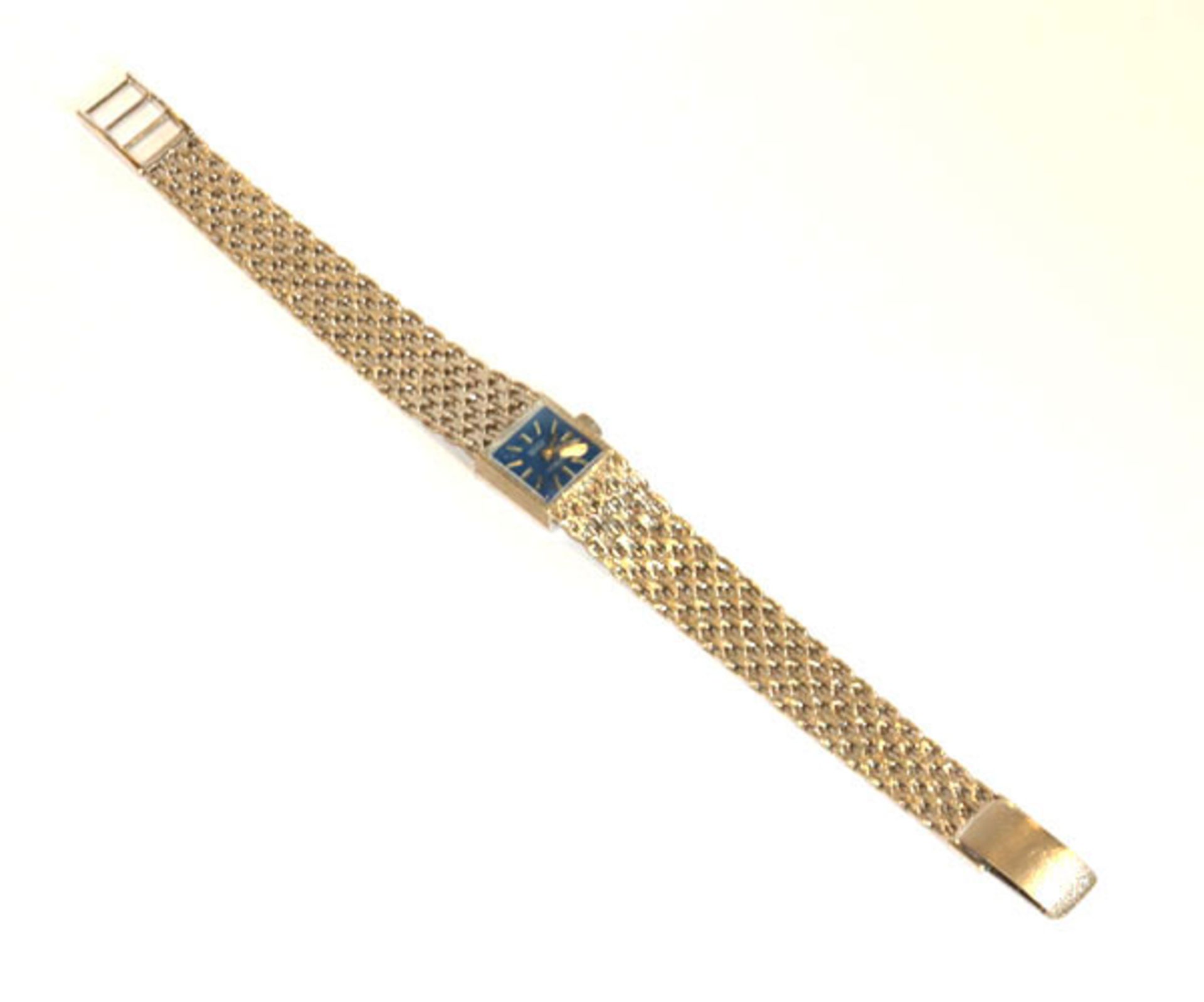 14 k Weißgold Damen-Armbanduhr, Roxi, blaues Zifferblatt mit mattiertem Armband in Flechtoptik, 33,2