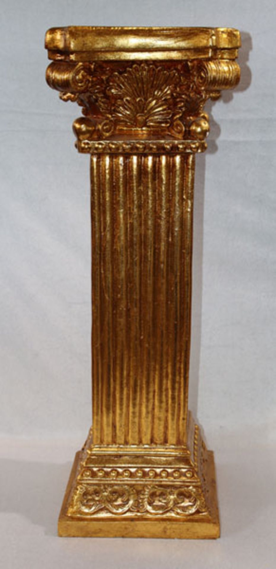 Dekorative Guß-Säule, goldfarben, bestossen, H 87 cm, 28 cm x 28 cm, Abholung oder Versand per