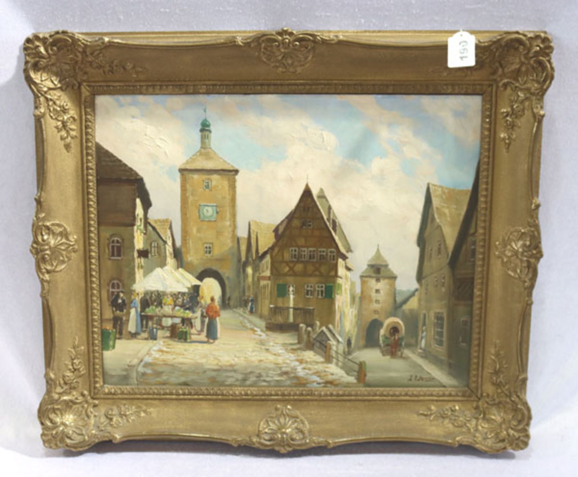 Gemälde ÖL/Malkarton 'Rothenburg ob Tauber', signiert W. Lettan ?, gerahmt, Rahmen bestossen,