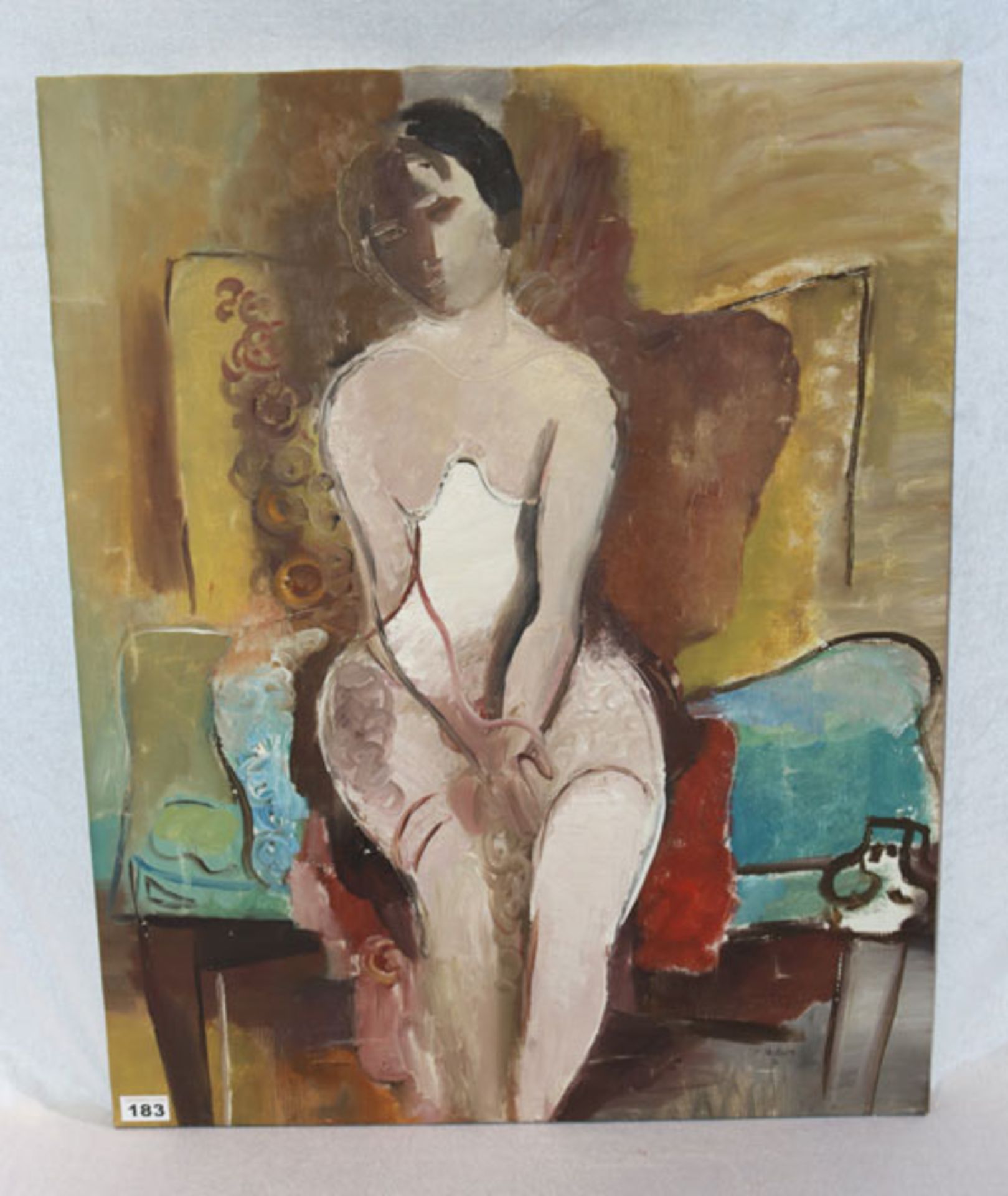 Abstraktes Gemälde ÖL/LW 'Sitzende Frau', signiert H. Heckroth 30, Hein Heckroth, * 1901 Gießen +