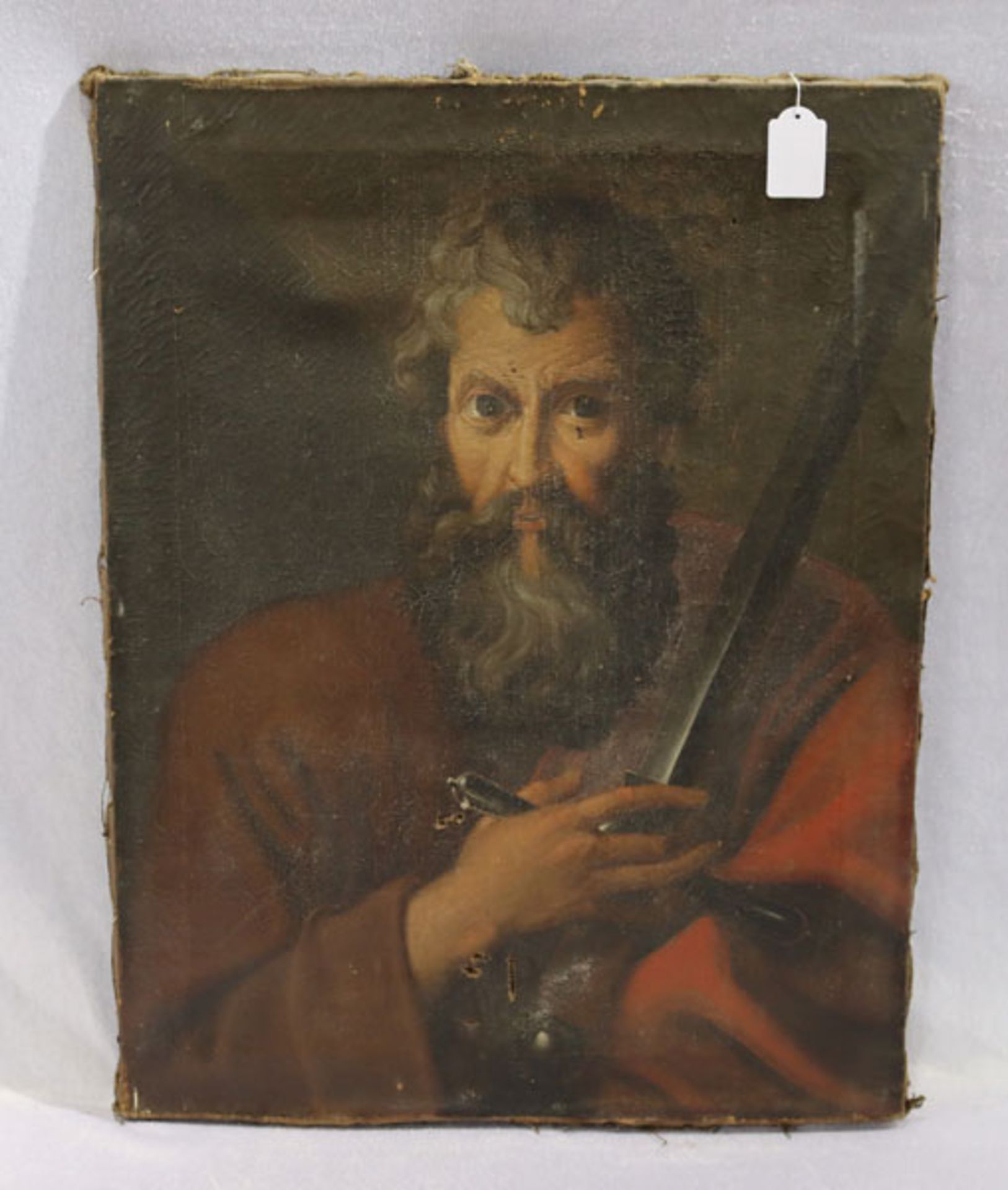 Gemälde ÖL/LW 'Paulus von Tarsus', LW und Bildoberfläche beschädigt/Altersspuren, 18./19.