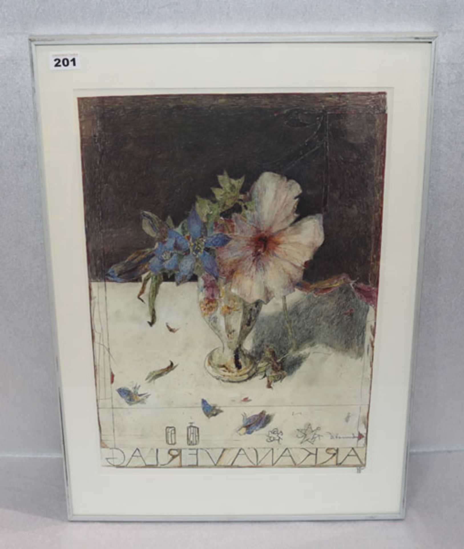 Plakat Offsetdruck 'Blumen in Vase', monogrammiert HJ für Horst Janssen, * 1929 + 1995, mit