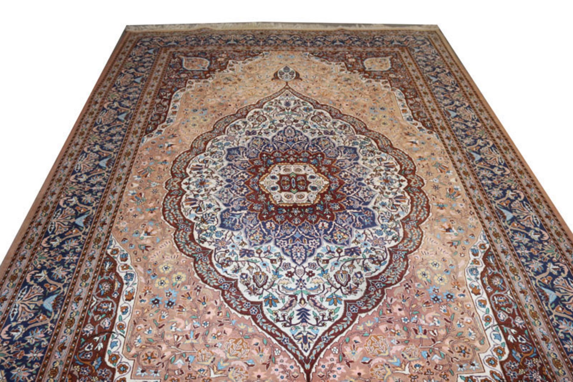 Teppich, Bidjar, rostrot/beige/blau, Gebrauchsspuren, teils abgetreten, 320 cm x 217 cm, Abholung