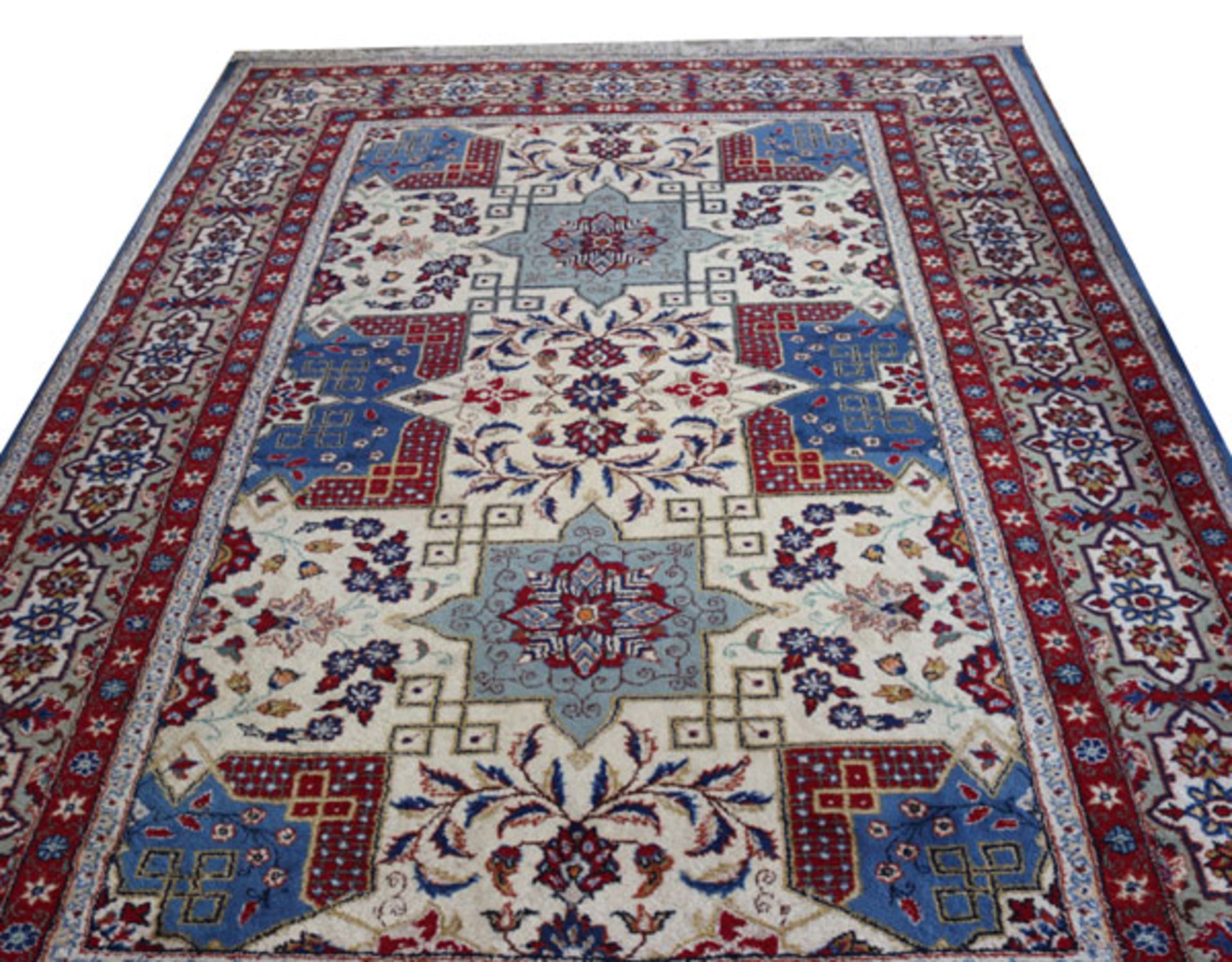 Teppich,Täbriz, beige/blau/bunt, Gebrauchsspuren, 294 cm x 197 cm