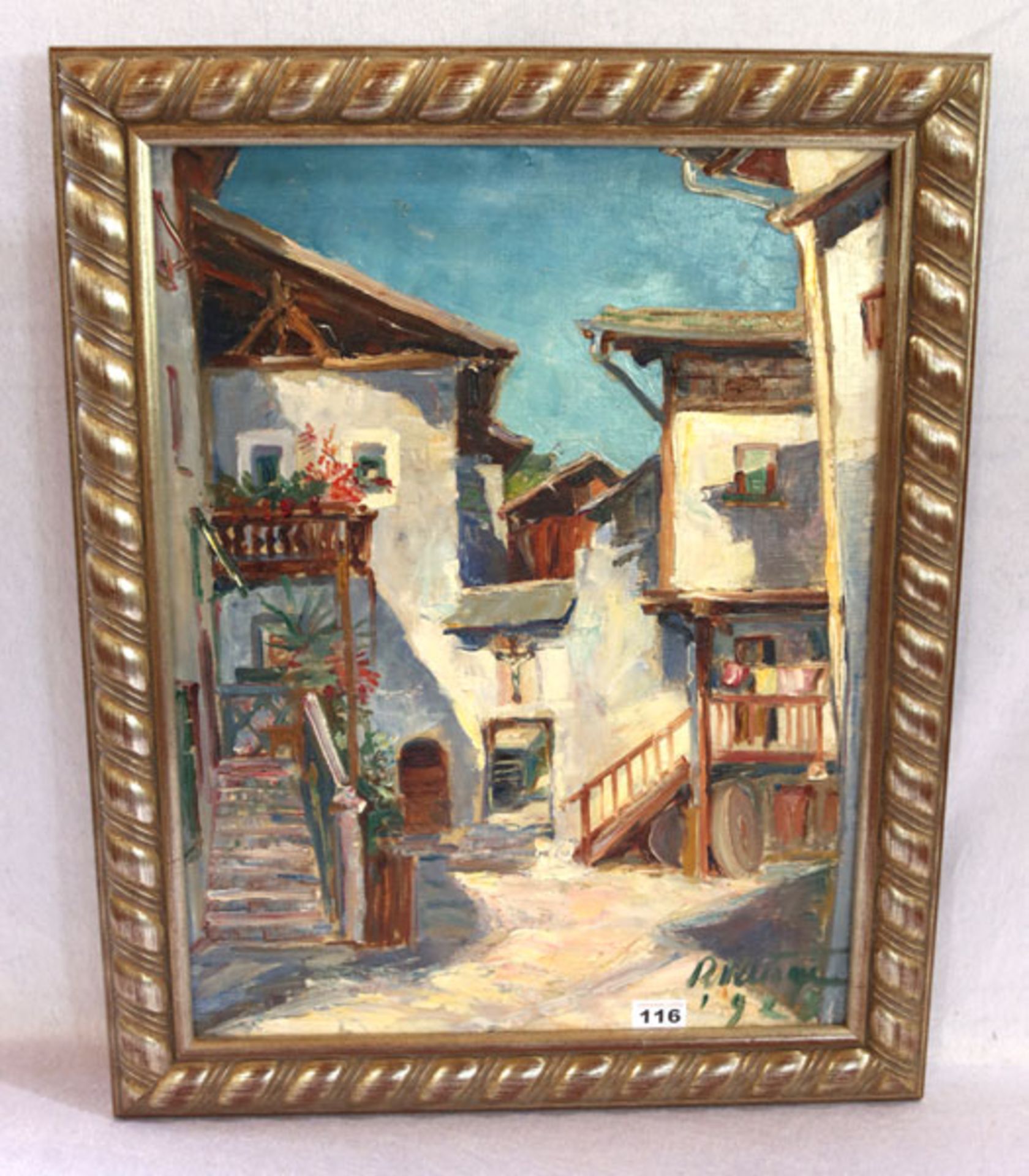 Gemälde ÖL/LW 'Südtiroler Häuser-Szenerie'. signiert R. Kluge, 1928, Robert Kluge, * 1890 Borna +