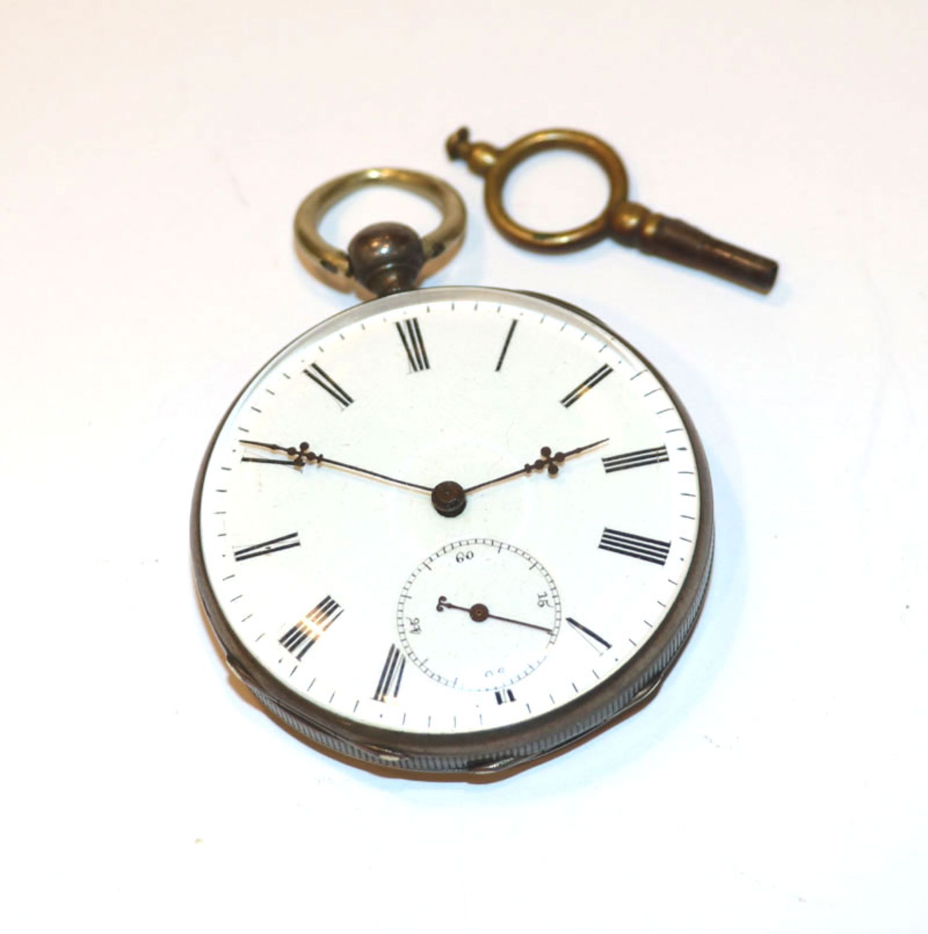 Silber Schlüssel-Taschenuhr um 1900, intakt, D 4,5 cm