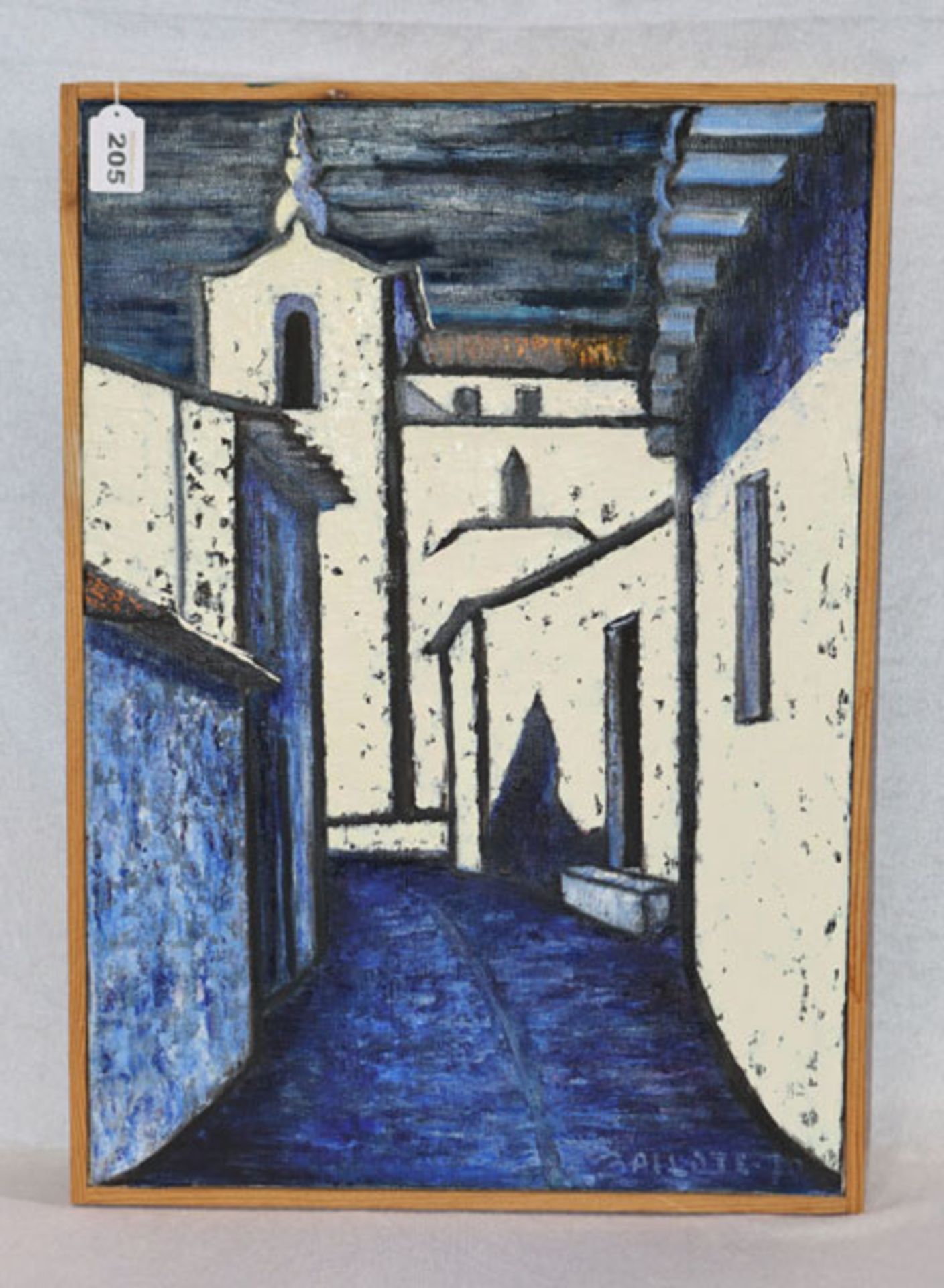 Gemälde ÖL/LW 'Gasse bei Nacht', signiert Bailote Jo, wohl für Joao Barreto Beiloe, * 1913, gerahmt,