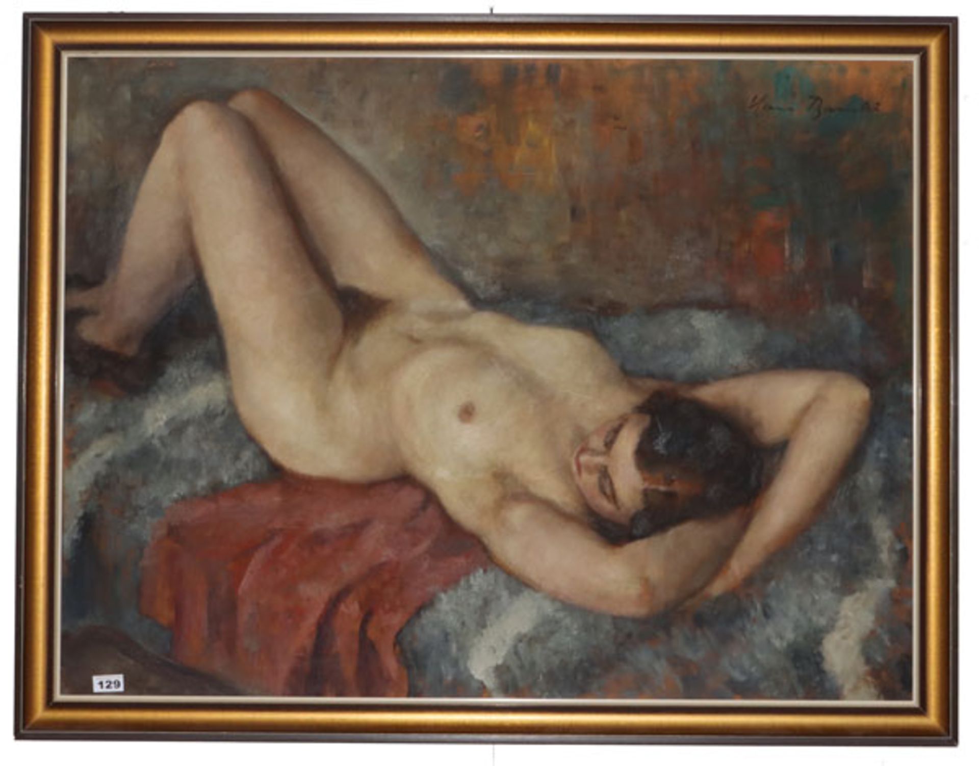 Gemälde ÖL/Malkarton 'Liegender Frauenakt', signiert Hans Banski, gerahmt, incl. Rahmen 118 cm x