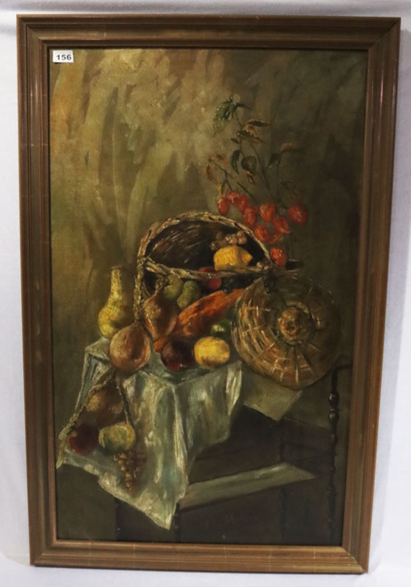Gemälde ÖL/LW 'Stillleben mit Früchte und Gemüse', signiert H. Hahn, gerahmt, Rahmen bestossen,
