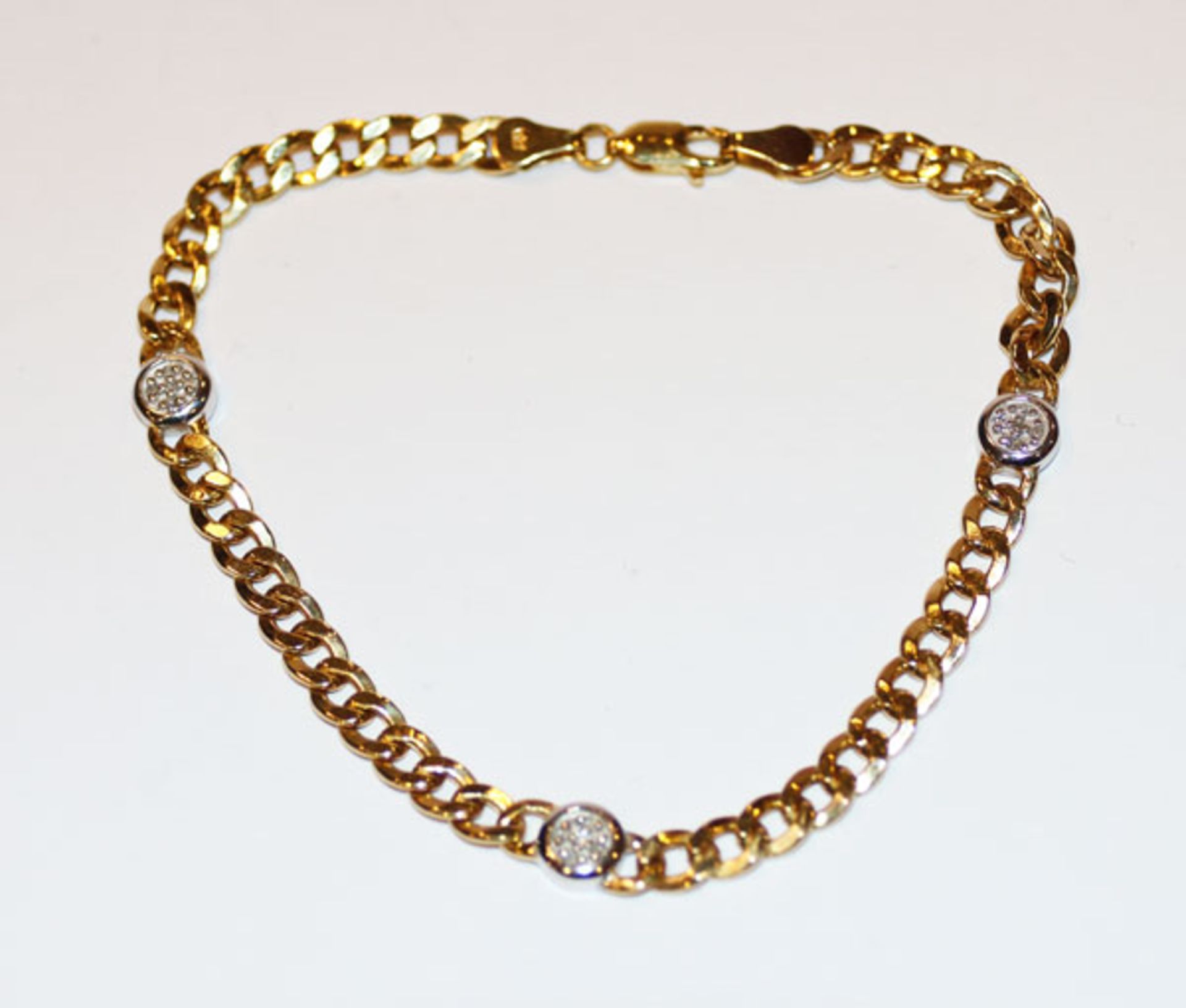 14 k Gelbgold Armband mit in Weißgold gefaßten Diamanten, 6,1 gr., L 18 cm