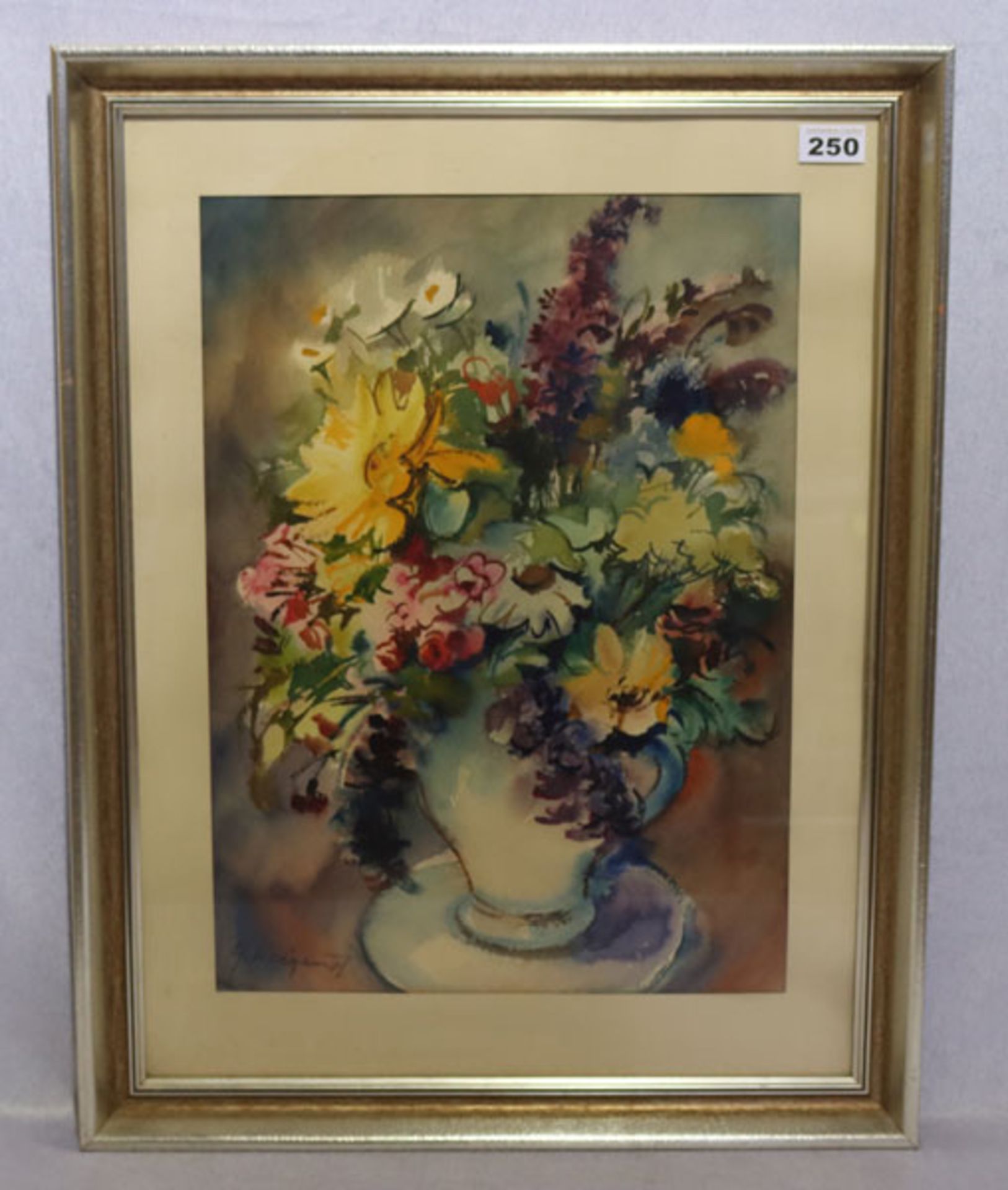 Aquarell 'Blumenstrauß in Vase', signiert G. Weigand, mit Passepartout unter Glas gerahmt, Rahmen