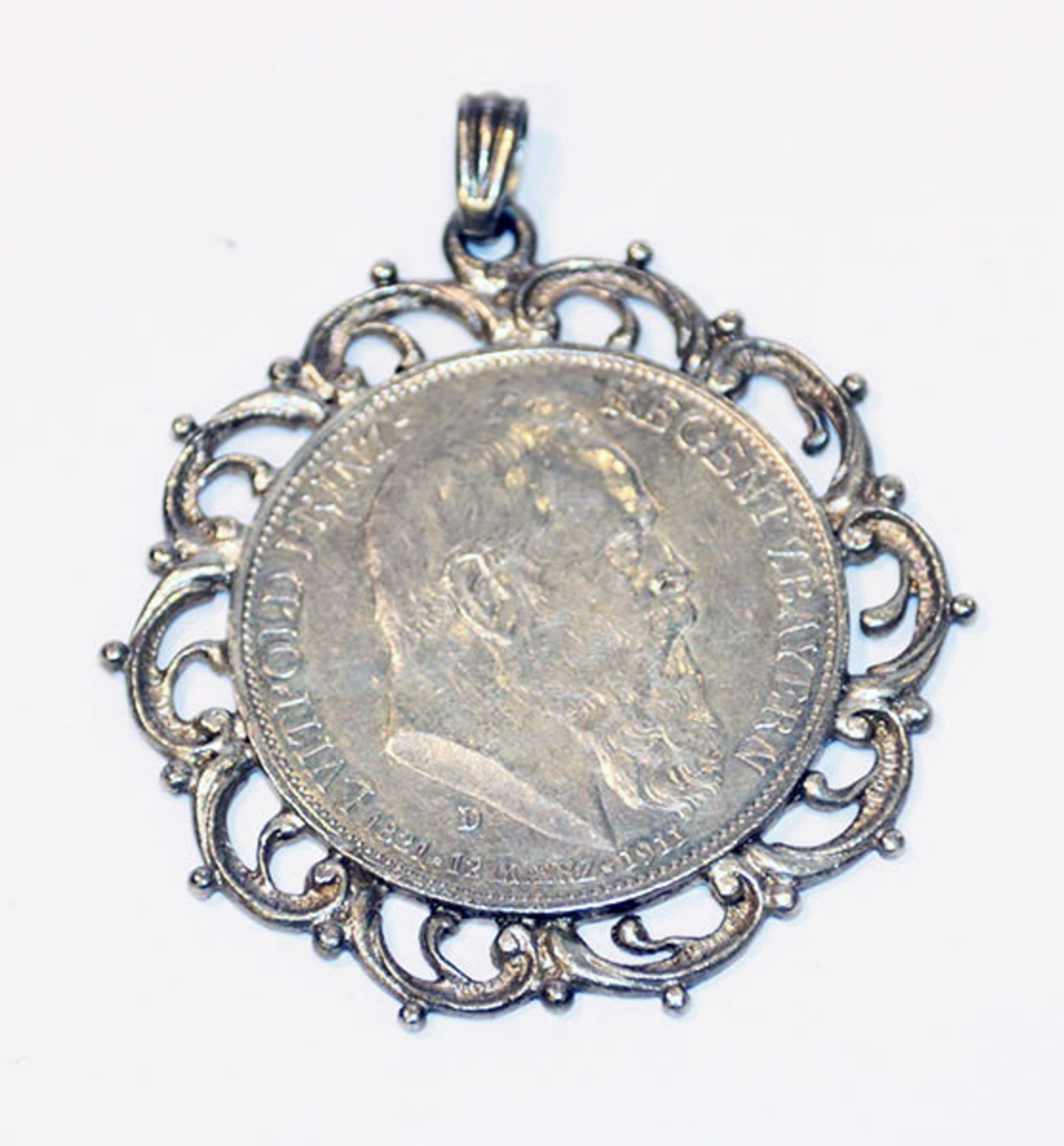 Silbermünze 3 Mark Luitpold Prinzregent von Bayern, gefaßt, 21,8 gr., D 4,5 cm