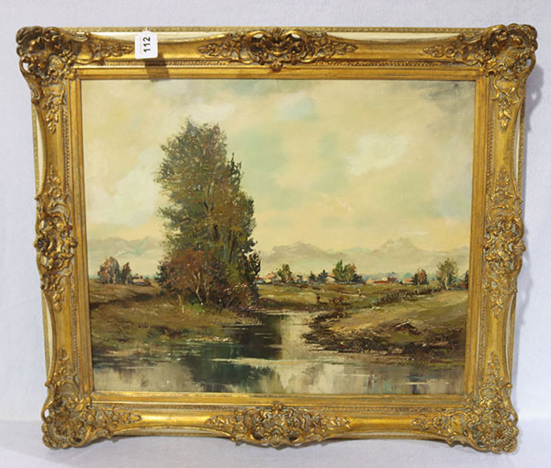 Gemälde ÖL/LW 'Voralpen-Landschaft', signiert K Gatermann, München, Karl Gatermann, * 1883 Mölln +