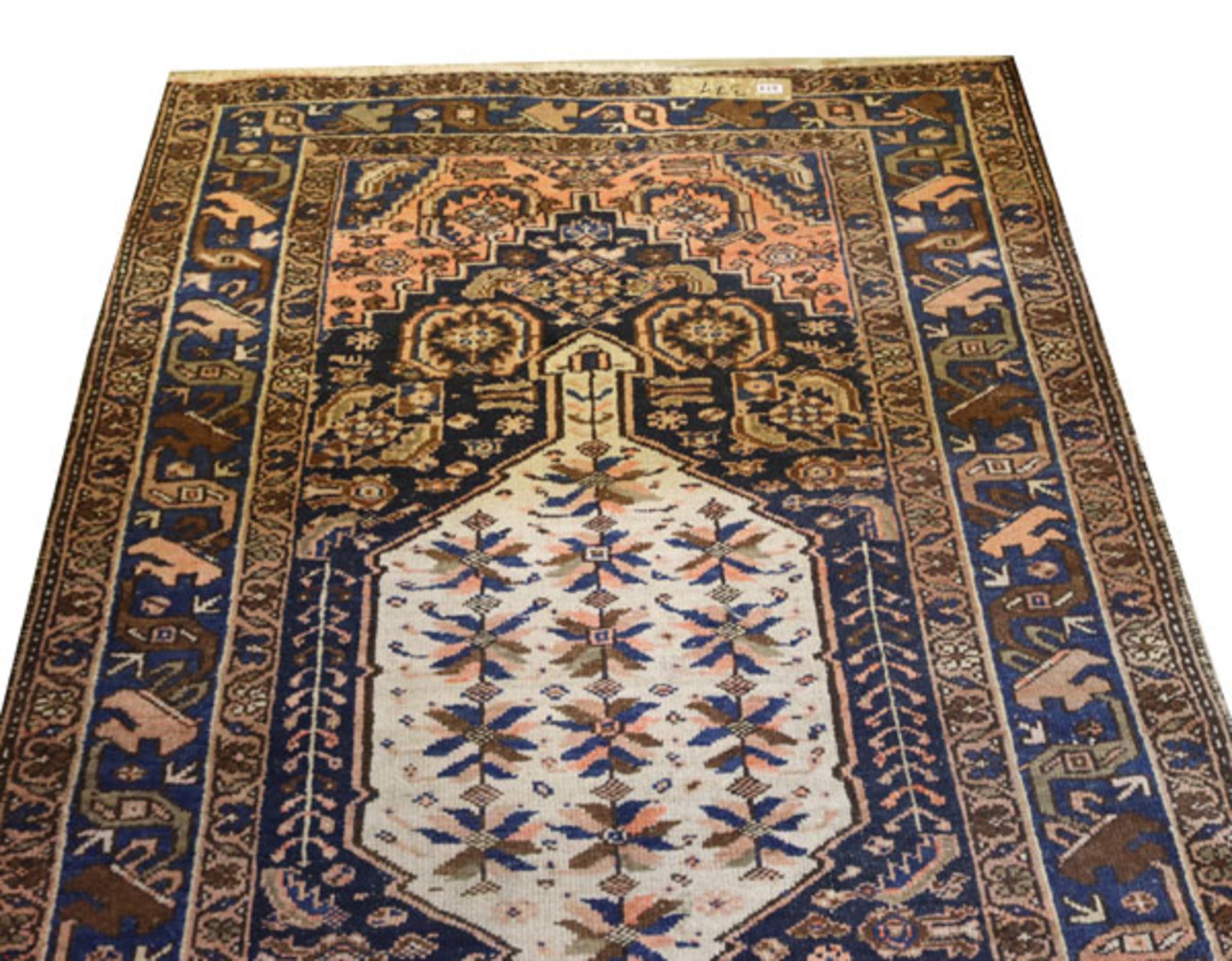 Teppich, Heriz, blau/bleige/rot, Gebrauchsspuren, teils beschädigt, 188 cm x 130 cm