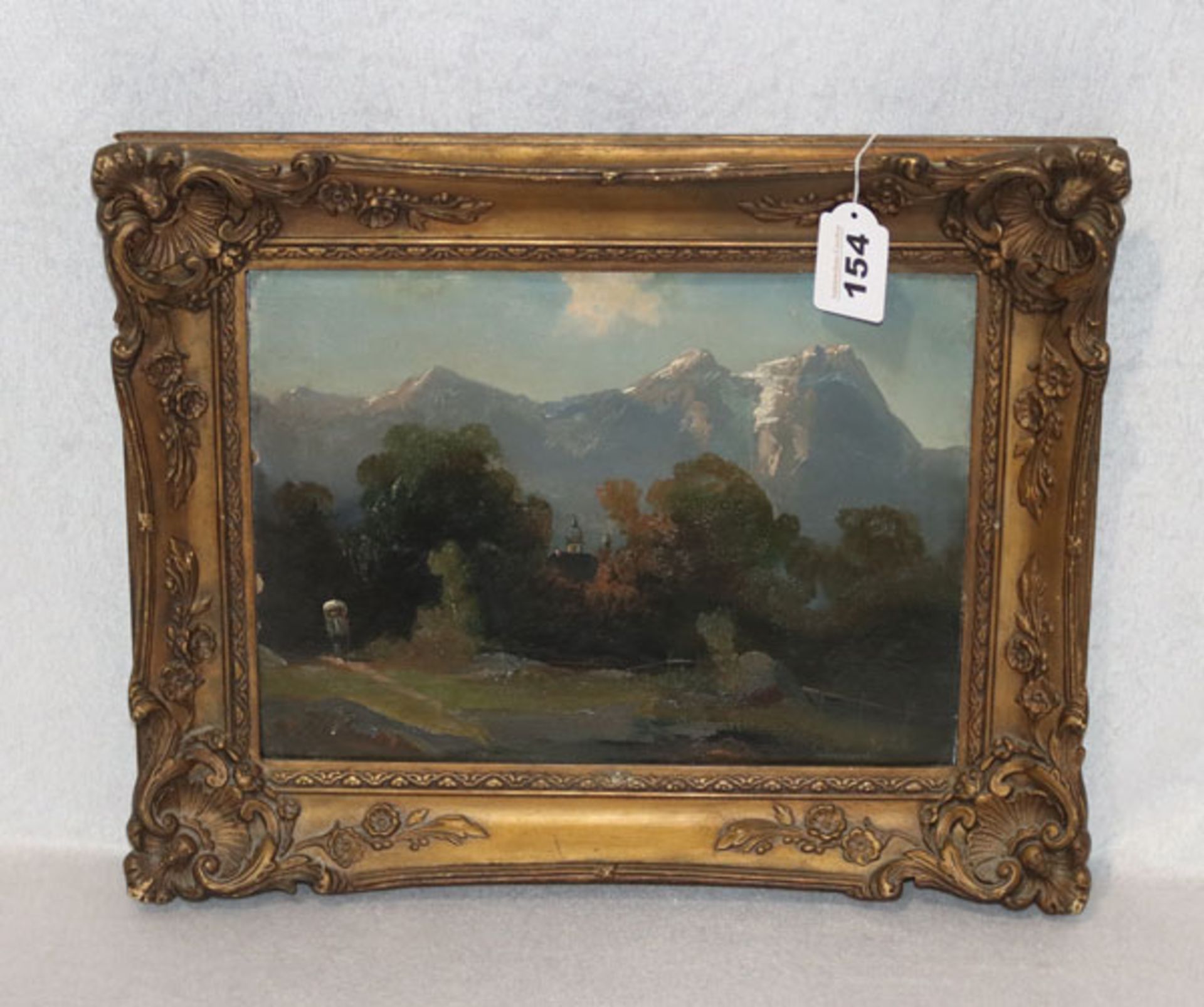 Gemälde ÖL/Malkarton 'Blick auf das Wettersteingebirge', monogrammiert L 86, Gemälderand beschädigt,