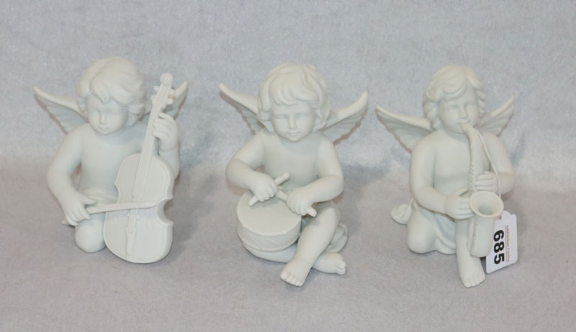 3 Rosenthal Biskuitporzellan Figuren 'Musizierende Engel', H 14 cm