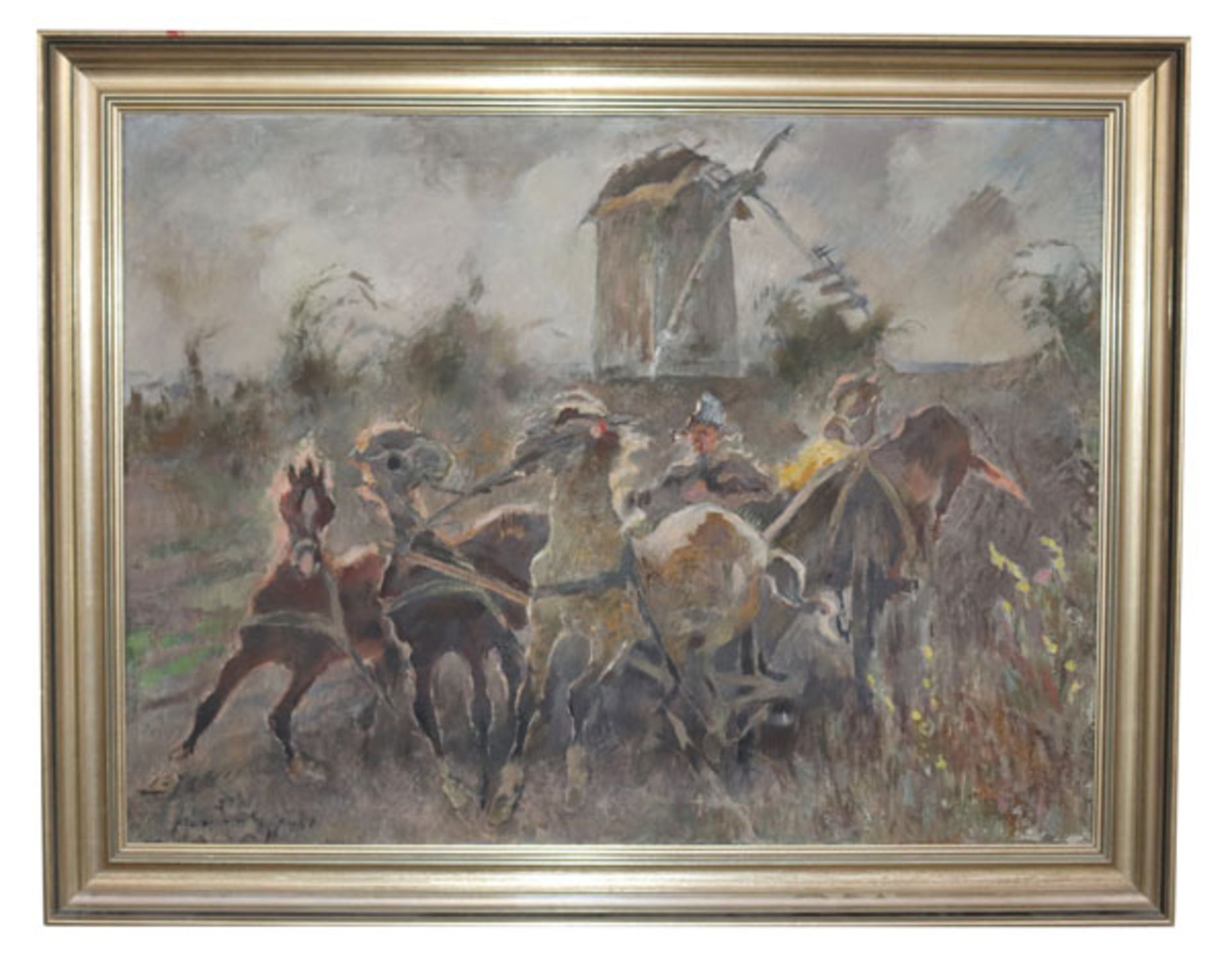 Gemälde ÖL/LW 'Wildpferde', undeutlich signiert, datiert 1940, gerahmt, Rahmen leicht berieben,