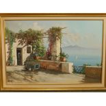 A. Palini - oil on canvas - A terrace overlooking the Bay of Naples, signed, 23" x 35.5".