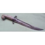 An antique knife with single-edged blade, the hardstone handle with mother-of-pearl inlay, 16.1"