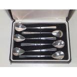 A cased set of six modernist silver spoons with fig shaped bowls by Philippa Jane Merriman,