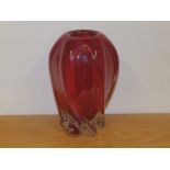 A Whitefriars ruby glass wrythen vase, 7" high.