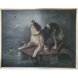 After Miguel Pacheco - oil on canvas - 'The Flood' (1856), a dog chained to the roof of its floating