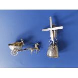 A continental silver miniature windmill wager cup, 3.5" and a chariot. (2)