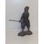 A Japanese bronze Samurai figure, 16" high.