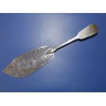A Victorian silver fish slice with pierced blade, initialled fiddle pattern handle - GA, London